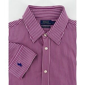 Polo Ralph Lauren Knit Dress Shirt Womens Lg Purple Striped 3/4 Sleeve Office